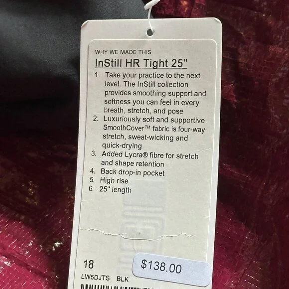NWT Lululemon InStill High-Rise Tight 25" Black size 18 - Picture 5 of 5
